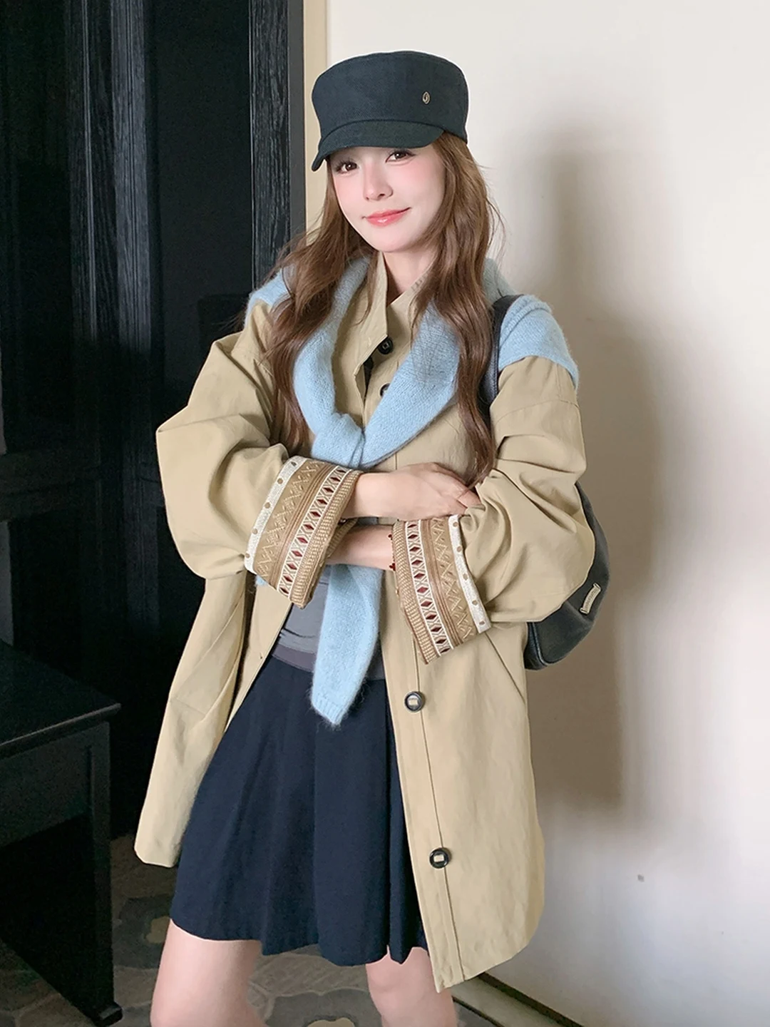 

Khaki Korean Style Women's Casual Loose Coat Stand Collar Slimming Spring Autumn New Fashion Outerwear Daily Commute