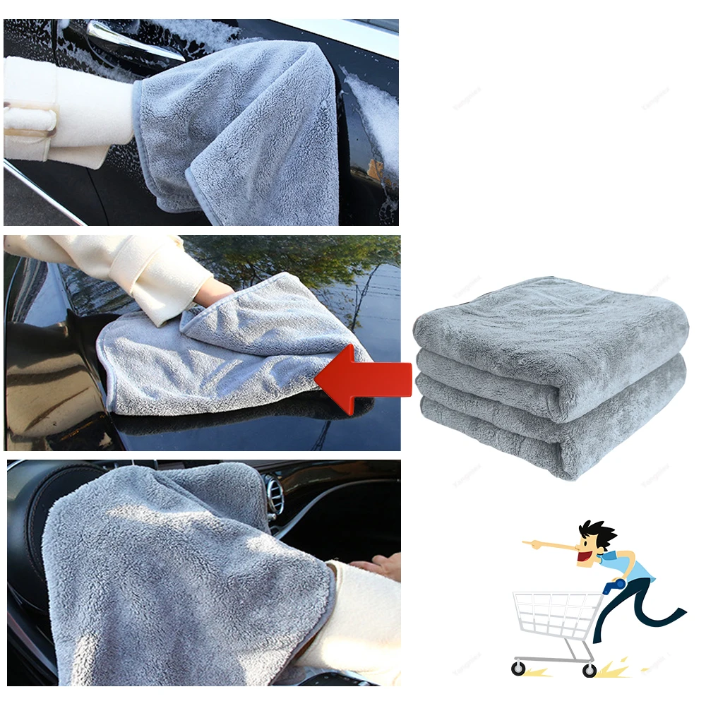 3/6Pcs Car Wash Towel Microfiber Coral Fleece Hemmed Towels 600GSM High Absorbent Ultra-Soft Car Drying Towels Cleaning Cloth