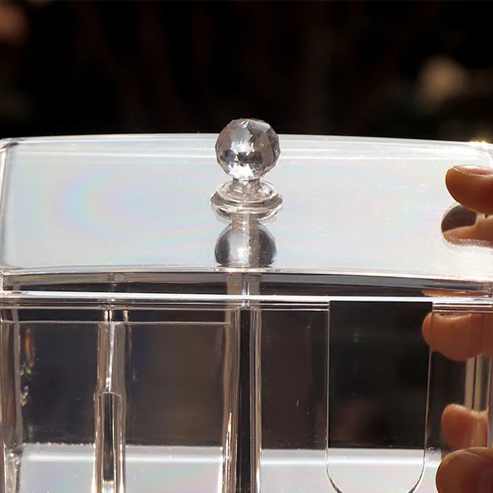

Clear Acrylic Makeup Cotton Storage Box Organizer Container For Swabs Cosmetics Accessories Dustproof Transparent Box
