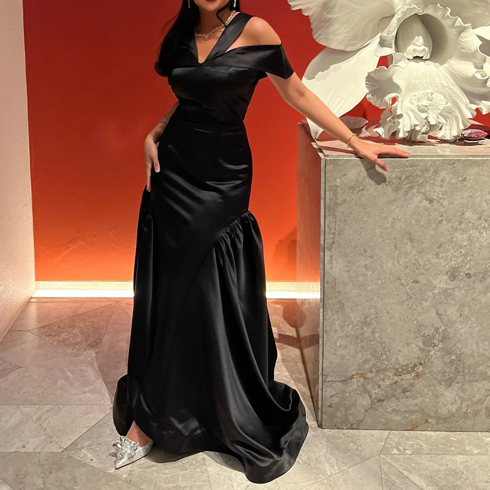 Customized High Quality Satin A-Line Off the Shoulder Evening Dress Temperament Floor Length vestidos de fiesta Custom Size