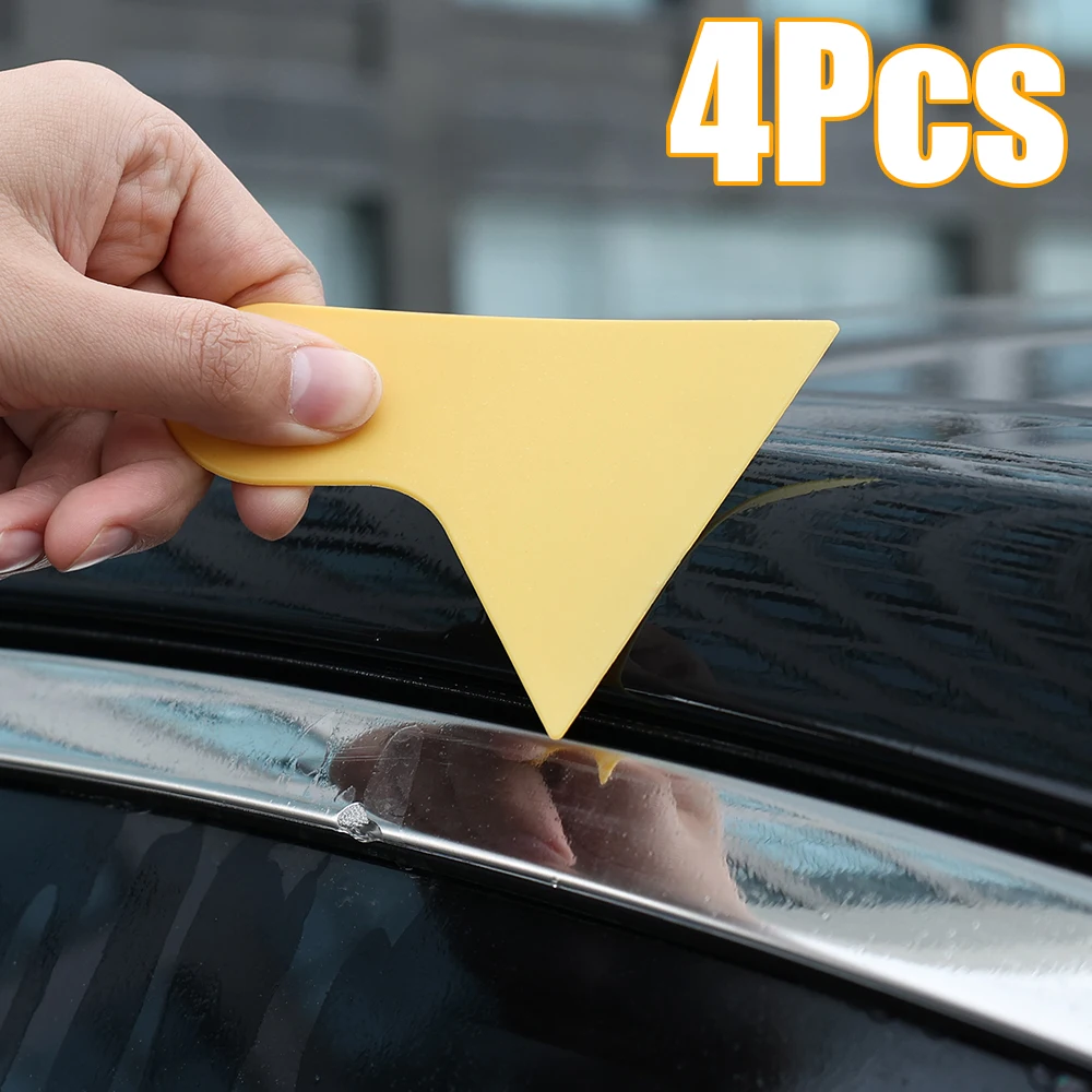 1/4Pcs Car Film Tool Glass Window Film Cleaning Plastic Small Scraper Yellow Plastic Putty Powder Paint Car Auto Styling Spatula