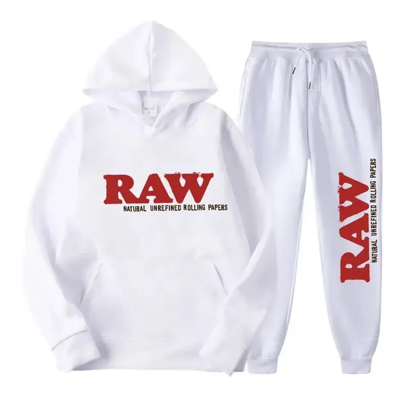 2024 Men'S Set RAW Hat Running Hoodie Sweatpants Men'S Set 2PK Autumn Winter Casual Woolen Sportswear