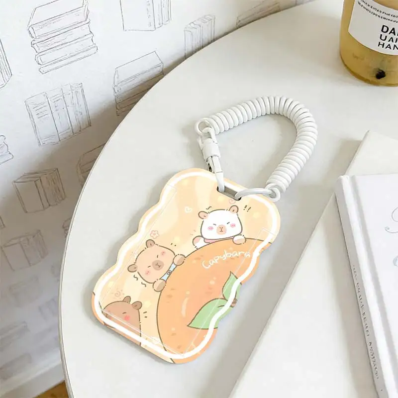 Card Holder for Student Bus/Meal Card Protection Case Stretchable Spring Cord Kpop Photocard Holder Photo Protector