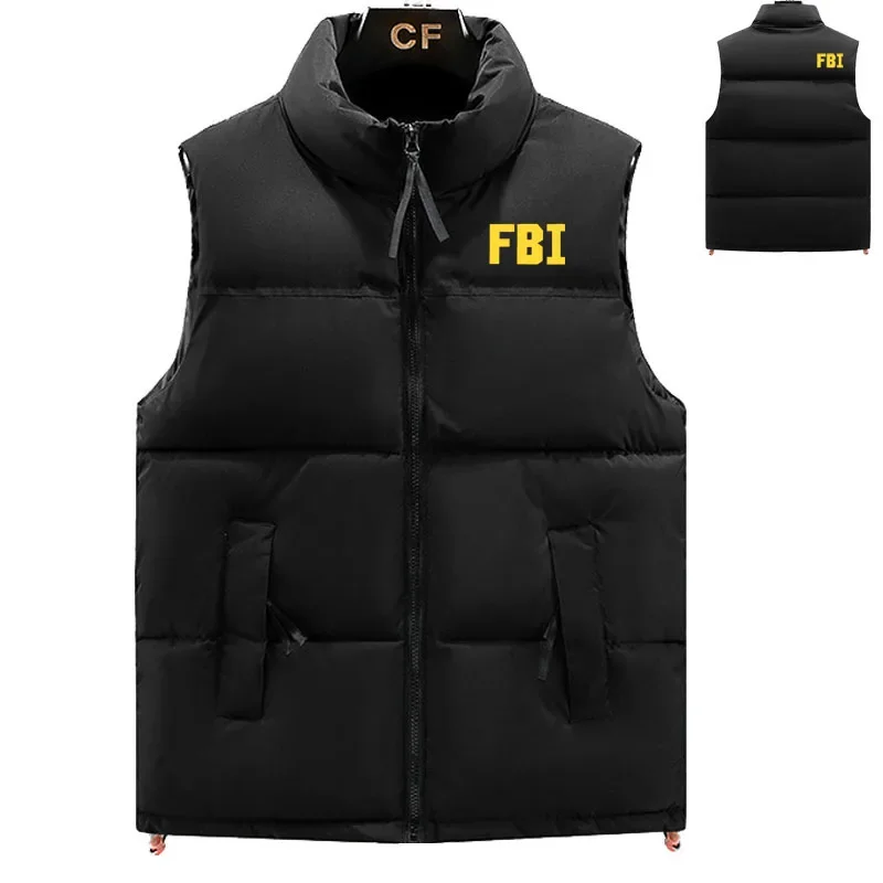 Doudoune en coton épais pour hommes, gilet haut de gamme, conception de contraste de document imprimé FBI, haute qualité