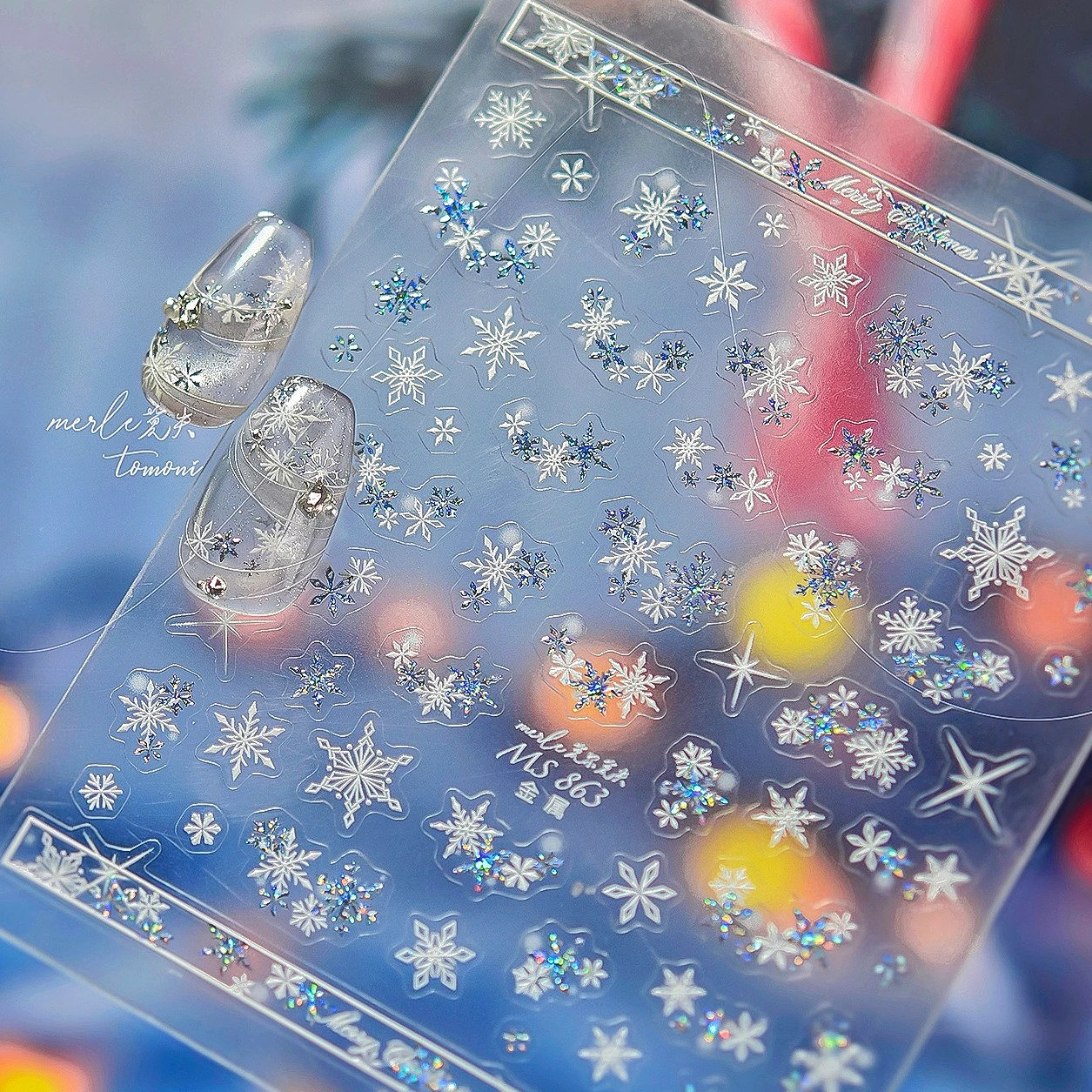 Polvere glitter invernale Fiocco di neve Albero di Natale Ghirlanda Stella Bowknot Sfera di cristallo Pupazzo di neve Babbo Natale Decalcomanie per adesivi per nail art fai da te