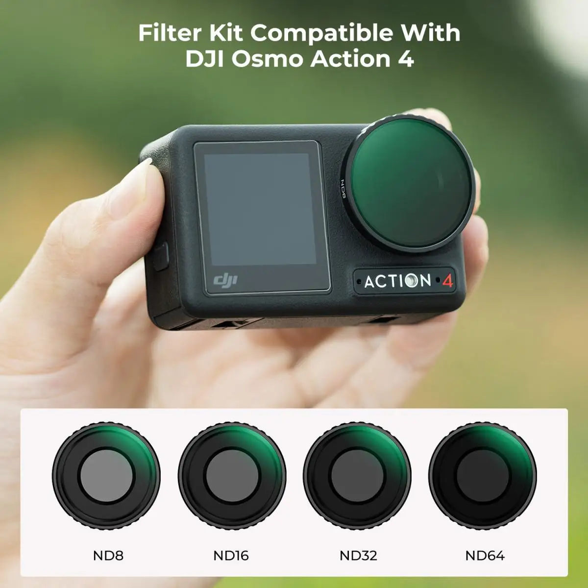 K&F Concept Lens Filter Kit ND8+ND16+ND32+ND64 for DJI Osmo Action 4 Optical Glass Waterproof Filters with 28 Multi-Layer Coated