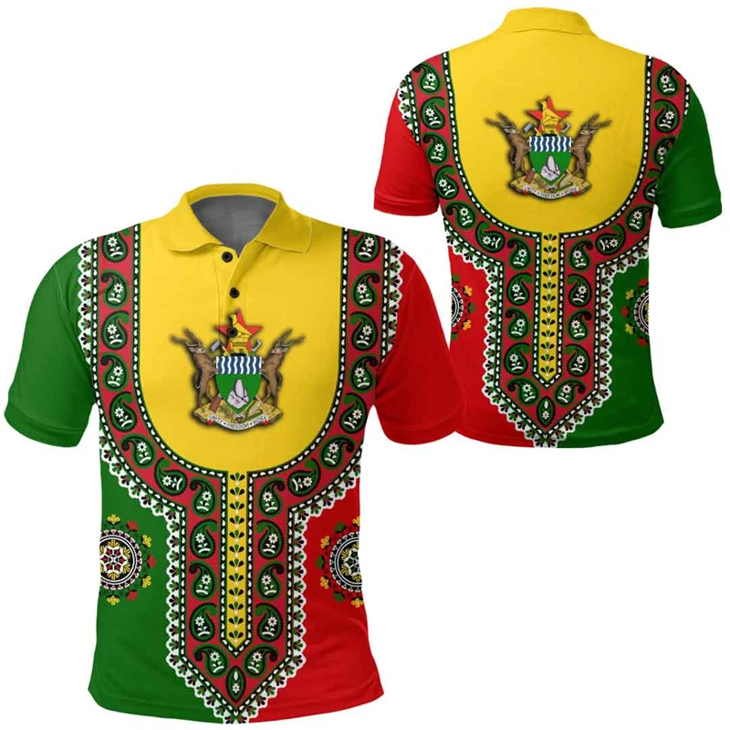 Kaus POLO peta grafis bendera Zimbabwe kaus Tee Emblem Nasional untuk pria kasual pria Streetwear Afrika pakaian atasan lengan pendek