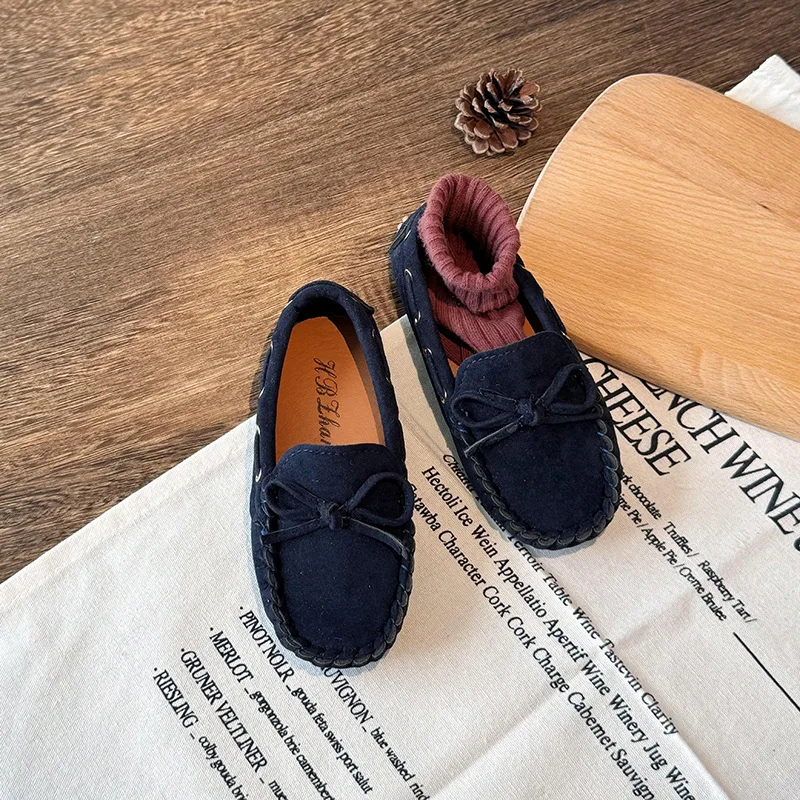 Boys Loafers Suede Leather Soft Sole Girls Shoes Comfortable Shallow Children Flats Non-slip Slip on Toddler Kids Casual Shoes