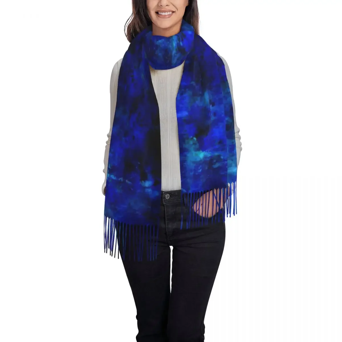 Outdoor Scarf Autumn Blue Paint Splatter Shawl Wrap Abstract Print Design Bandana Ladies Vintage Head Scarves