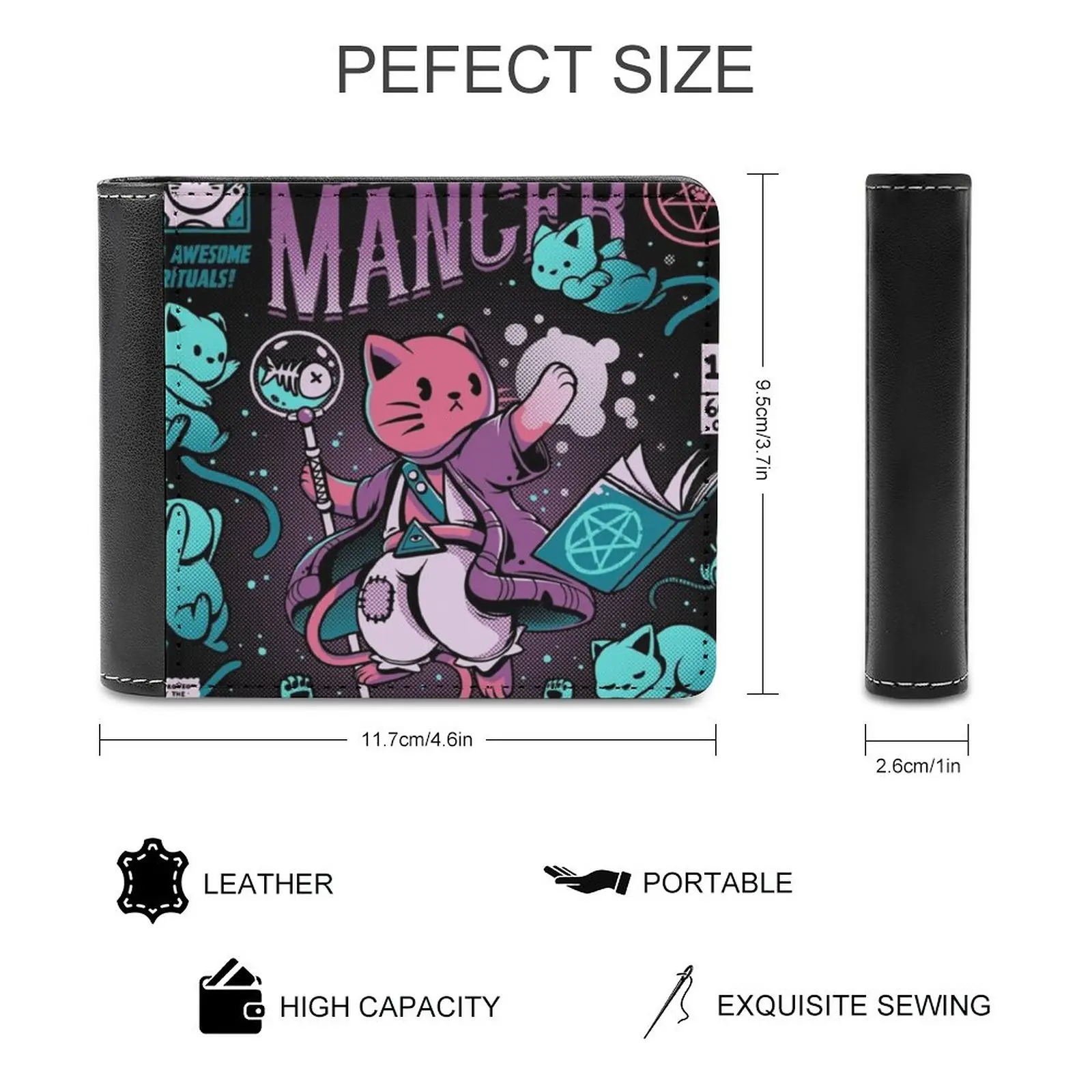 Nekomancer Men's Wallet Purses Wallets New Design Dollar Price Top Men Leather Wallet Cats Kitty Cute Comics Old Dead Spooky