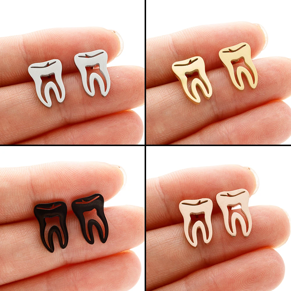 Punk Stainless Steel Dentist Tooth Stud Earrings For Women Doctor Nurse Tragus Piercing Earrings Jewelry Accessories Aretes