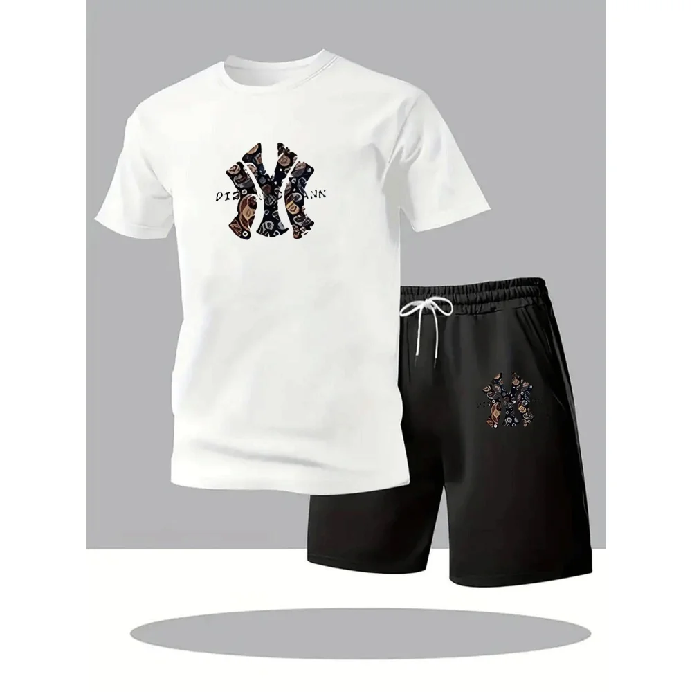 

2026 New in Mens Set Pure Color T-shirt and Shorts Urban Casual Fashion Tracksuit Male Spring Summer Daily Sports Fitness Outfit
