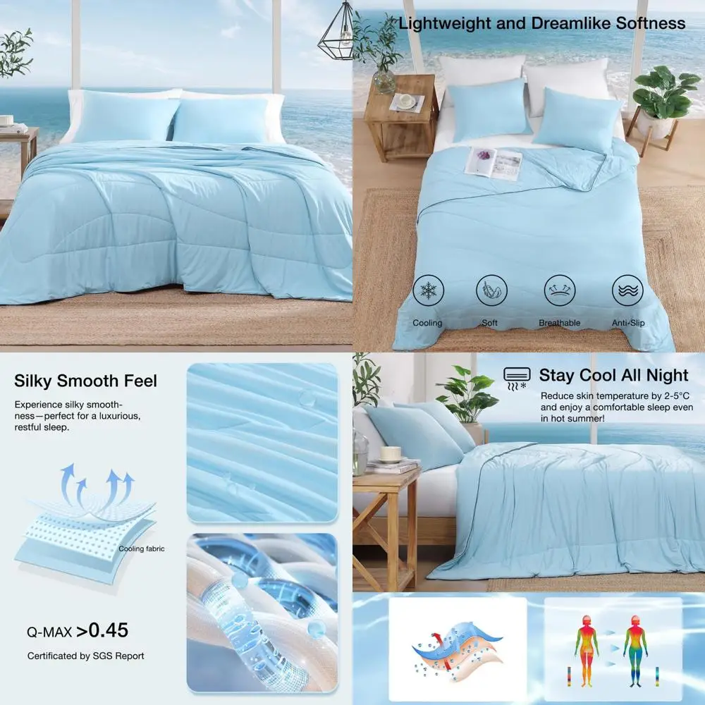 

King Size Cooling Comforter Set - 3-Piece Double-Sided Blanket for Hot Sleepers and Night Sweats, Ideal for Summer Use