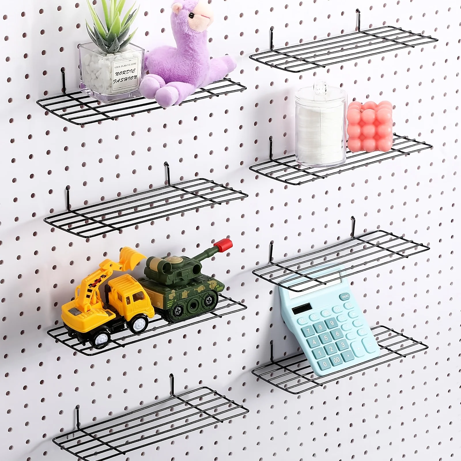 4pcs Metal Pegboard Storage Trays Wall-Mounted Organizer Shelves for Craft Room, Garage, Kitchen & Bathroom