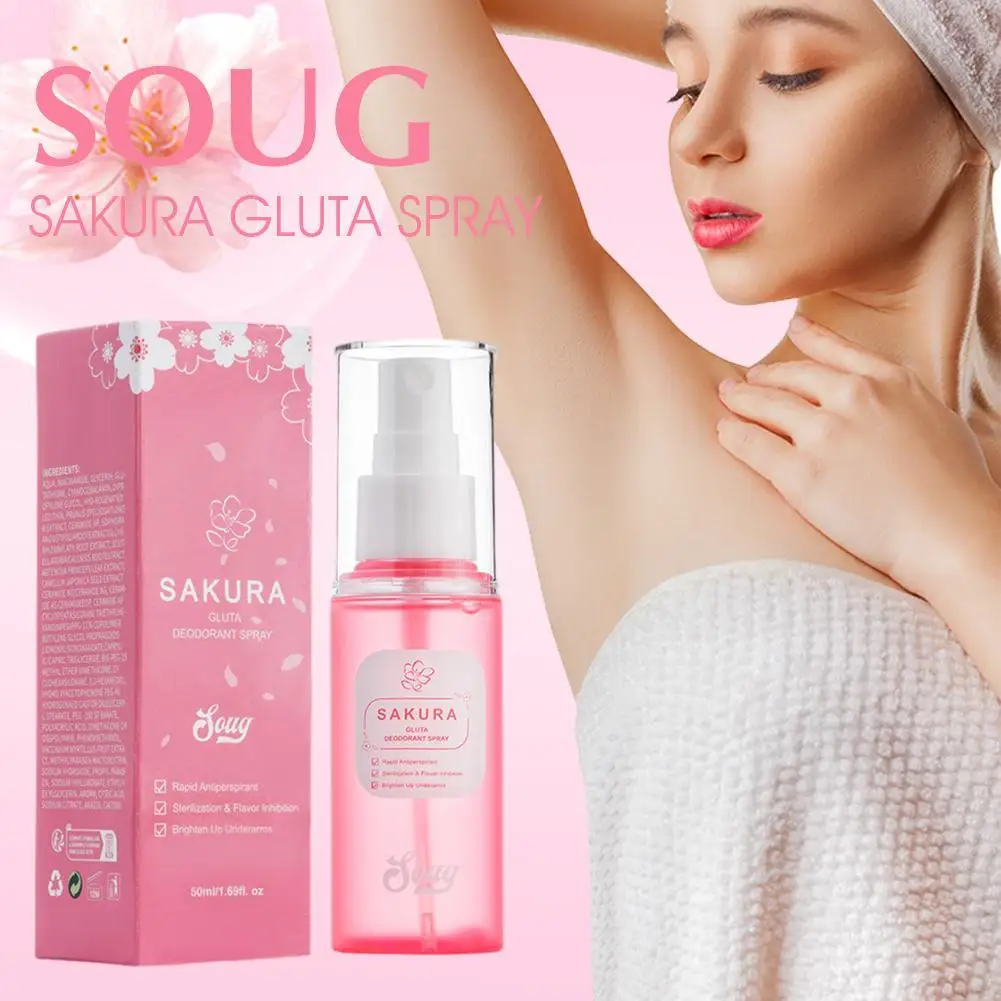 50ML Body Deodorant Spray, Gluta Brightening Deodorant Spray, Brightening Booster Underarms Sakura Gluta Spray For Smelly Armpit