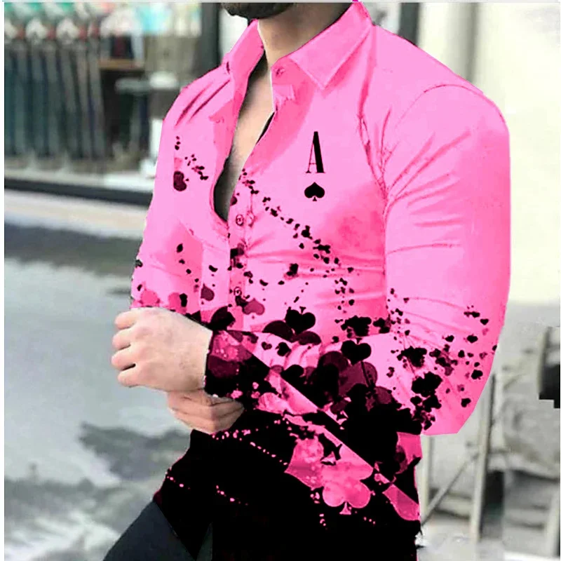 12 Color Hawaiian Men\'s Shirt Poker Black Pink White A Series Men\'s New Casual Outdoor Party New Tops Hot Sale Plus Size 6XL