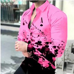 12 Color Hawaiian Men's Shirt Poker Black Pink White A Series Men's New Casual Outdoor Party New Tops Hot Sale Plus Size 6XL