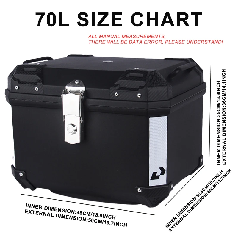 70L Extra large capacity motorcycle trunk motorcycle helmet tail box full face helmet