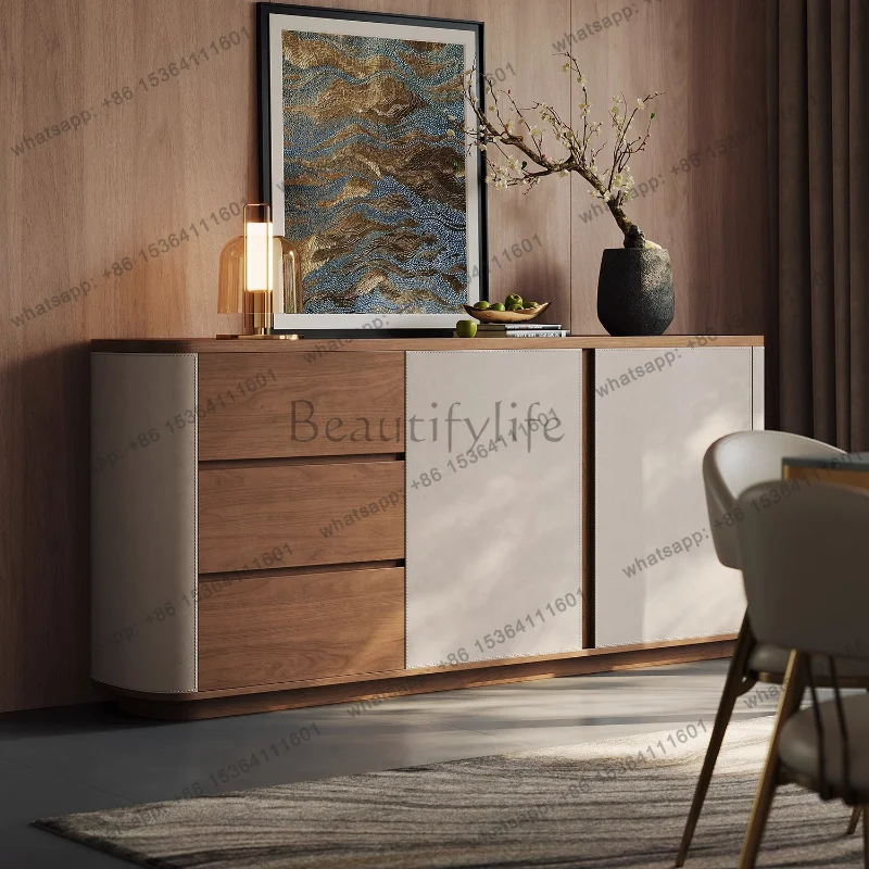 LSModern luxury solid wood multilayer leather Storage locker drawer type storage living  cabinets Side Cabinet Home Furniture