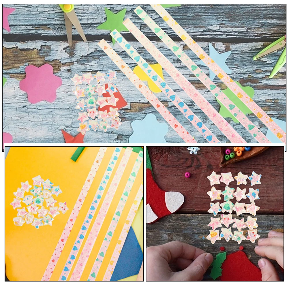 200 szt. Perłowe Paski Papierowe w Kształcie Gwiazdek do Origami, Rękodzieła, Prezent dla Dzieci, Dekoracja DIY, Jasne Kolory, Wzorzysty Papier do Składania