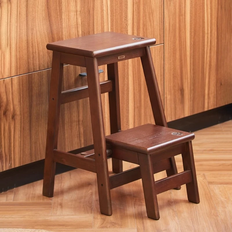 

Folding ladder, thickened solid wood, dual-purpose chair and stool climbing stairs, storage
