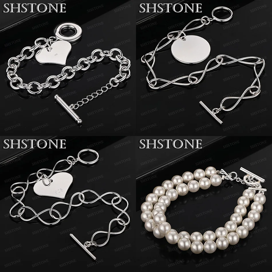 

Hot Classic 925 Sterling Silver Solid Round Heart Pendant Smooth Bead Chain Bracelets Charm Wedding Party Jewelry Accessories