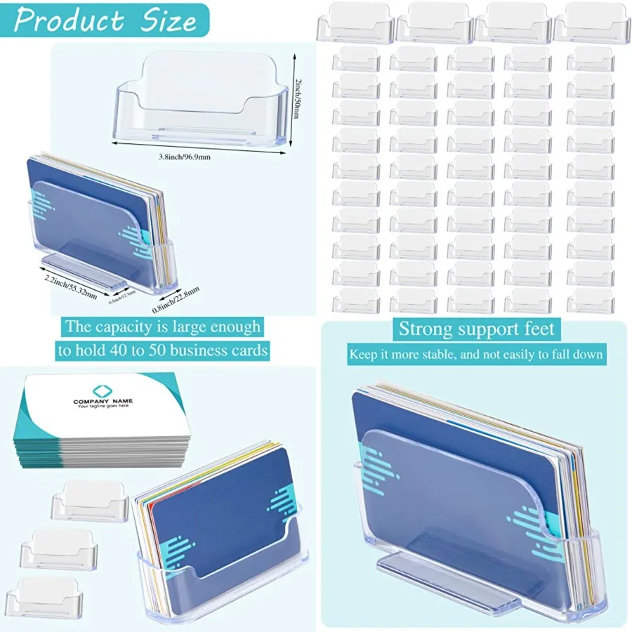 

64 Pack Business Card Holder Business Card Stand Holder Stand Clear Postcard Display for Home Office Desk Table