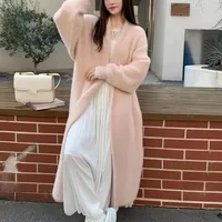 Autumn and winter loose and lazy style open knit coat, thick knee length imitation mink fur long sleeved sweater, warm jacket - Image 6