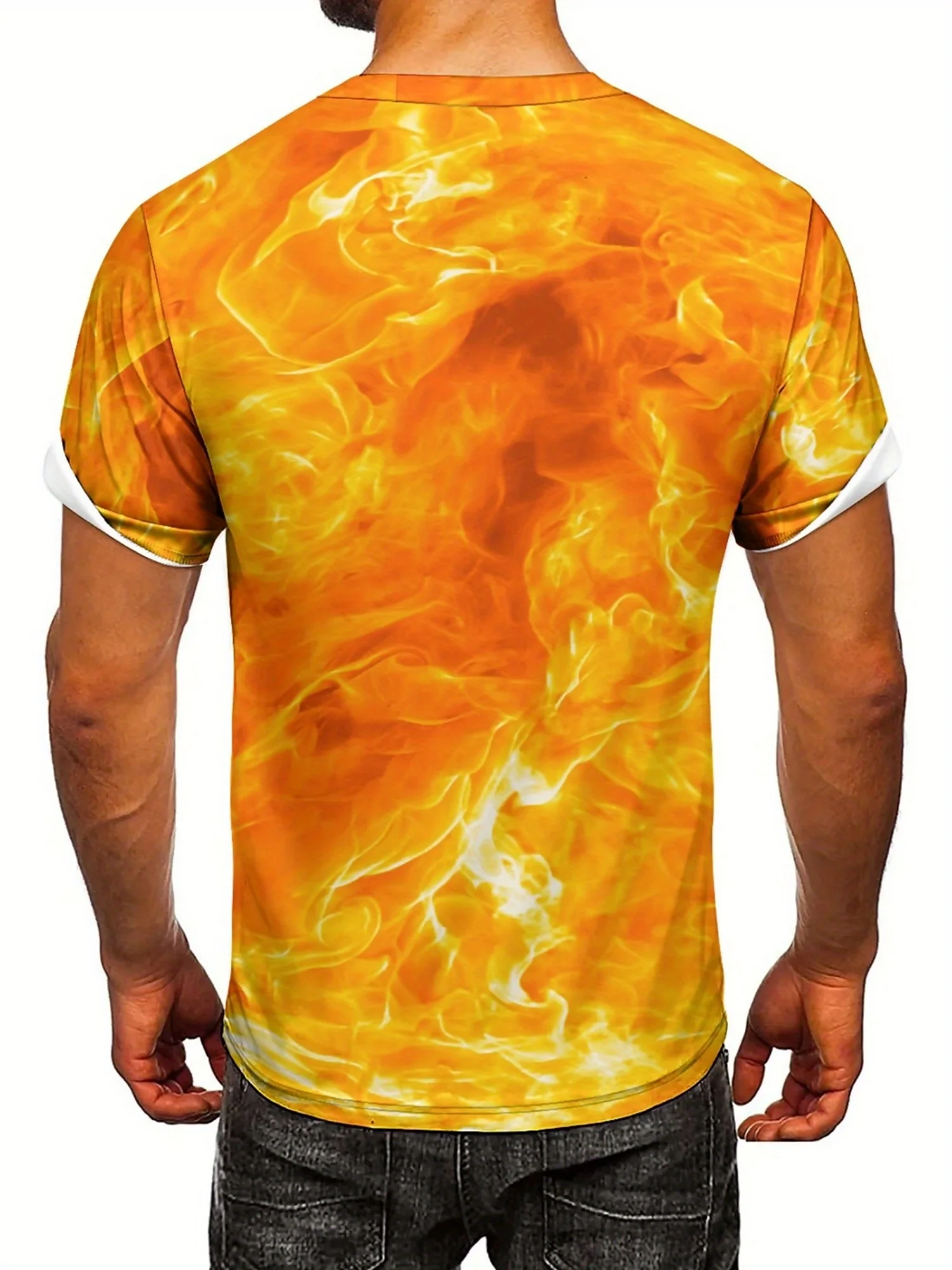 تي شيرت رجالي بطباعة Vibrant Flame ثلاثي الأبعاد - نمط هيب هوب روك الرائع، فضفاض، بوليستر ناعم وجيد التهوية