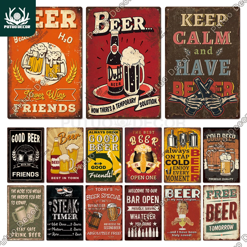 

Putuo Decor Beer Tin Sign Vintage Plaque Metal Plate Retro Iron Posters Wall Art Painting for Pub Club Man Cave Bar Decoration