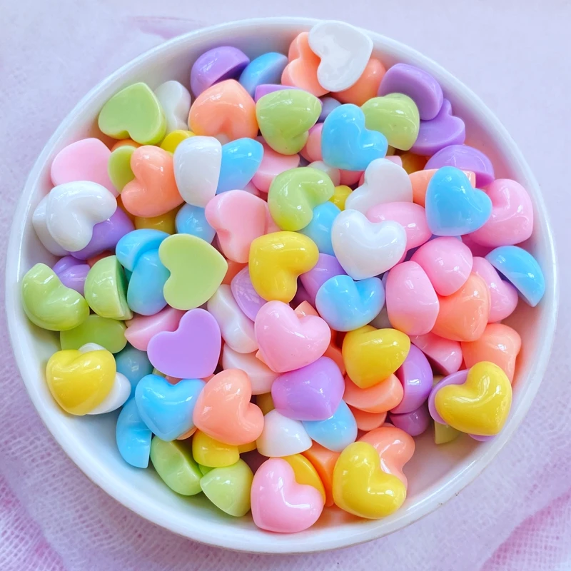 30Pcs New Cute Mini 10*12mm Heart-Shaped Resin Figurine Crafts Flatback Cabochon Ornament Jewelry Making Hairwear Accessories