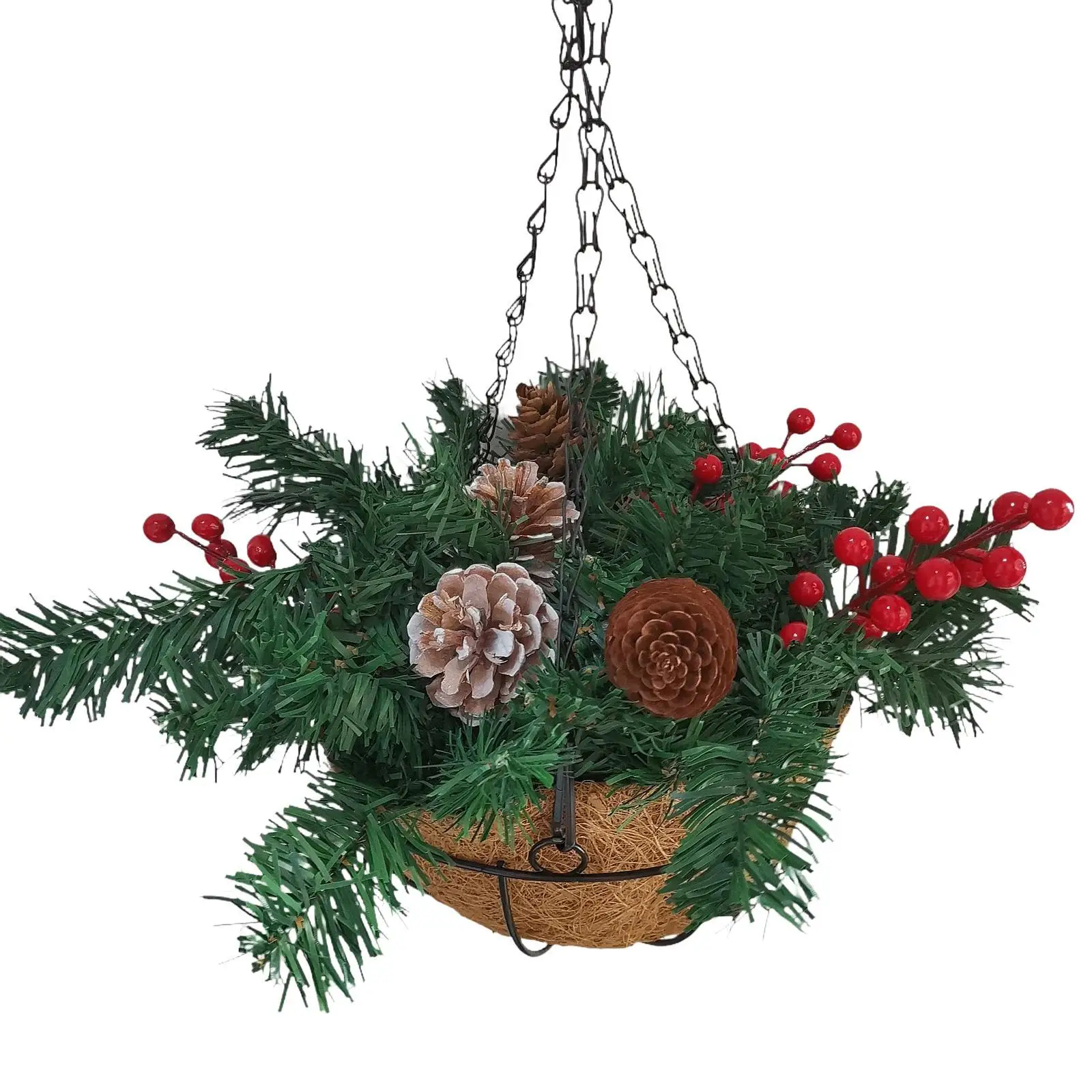 Artificial Christmas Hanging Basket Charm Display Collection with Lights Christmas Decor for Holiday Patio Yard Courtyard Porch