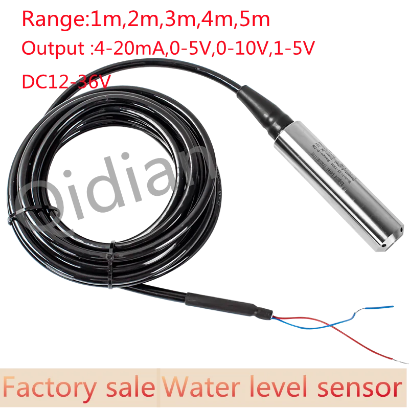 Submersible level Sensor Transmitter 0-5m range 4-20ma 0-5V 0-10V 1-5V  with DC24V IP68 SS304 Shell Protection Probe