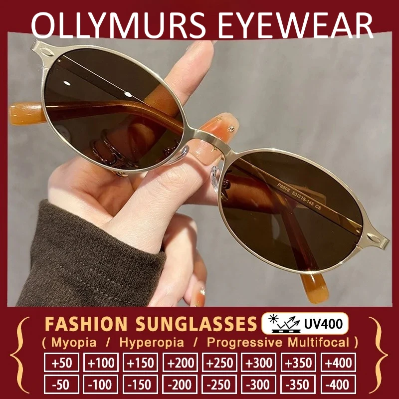

OLLYMURS Small Oval Frame Prescription Multifocal Reading Sunglasses Summer Beach Driving Myopia Glasses UV Protection For Women