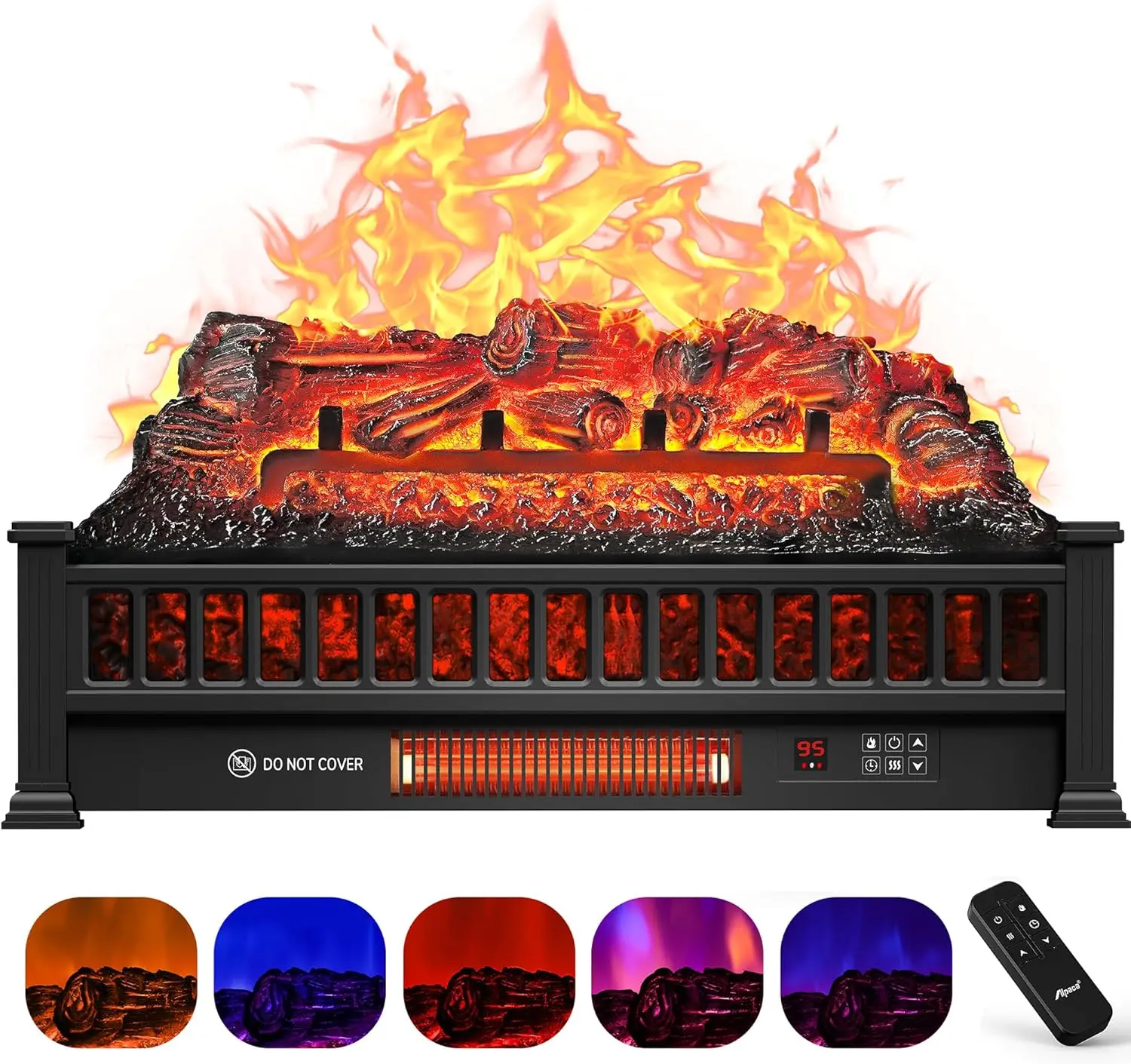 Fireplace Logs 26-Inch, Remote Controller Fireplace Insert Log Heater, Adjustable Flame Colors, Realistic Fake firewood Flame, O