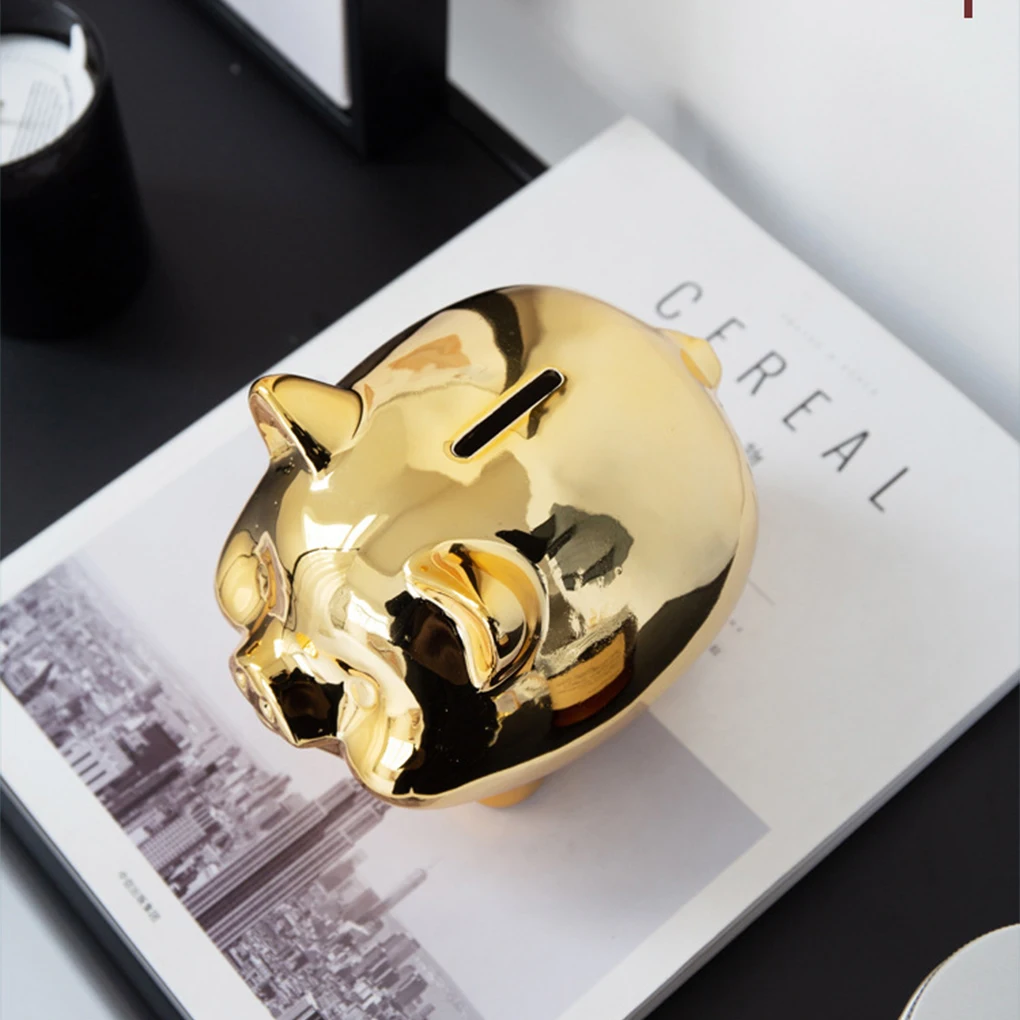 Ceramic Gold Pig Piggy Bank Cute Coin Piggy Bank Coin Saving Box Jar Coins Organizer Storage Box Creative Deposit Tank