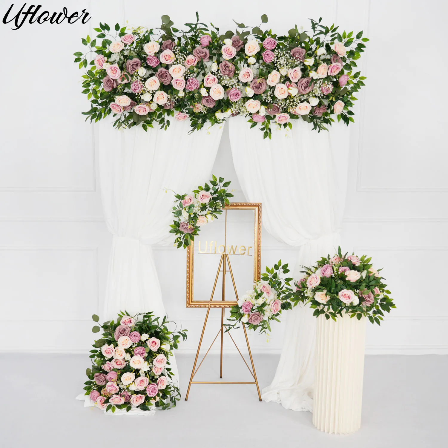 

Uflower Artificial Flower DIY Wedding Flower Wall Decor Arrangement Silk Peony Rose Flower Row Decoration Wedding Arch Backdrops