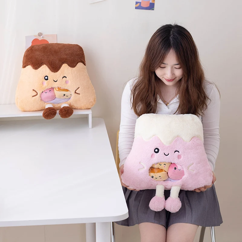 Cute Pudding Cake Snack Pillow Pudding Bag Food Toy Mini Cherry Balls Cheesecake Snack Zipper Bag Decor Pillow Cushion Girls