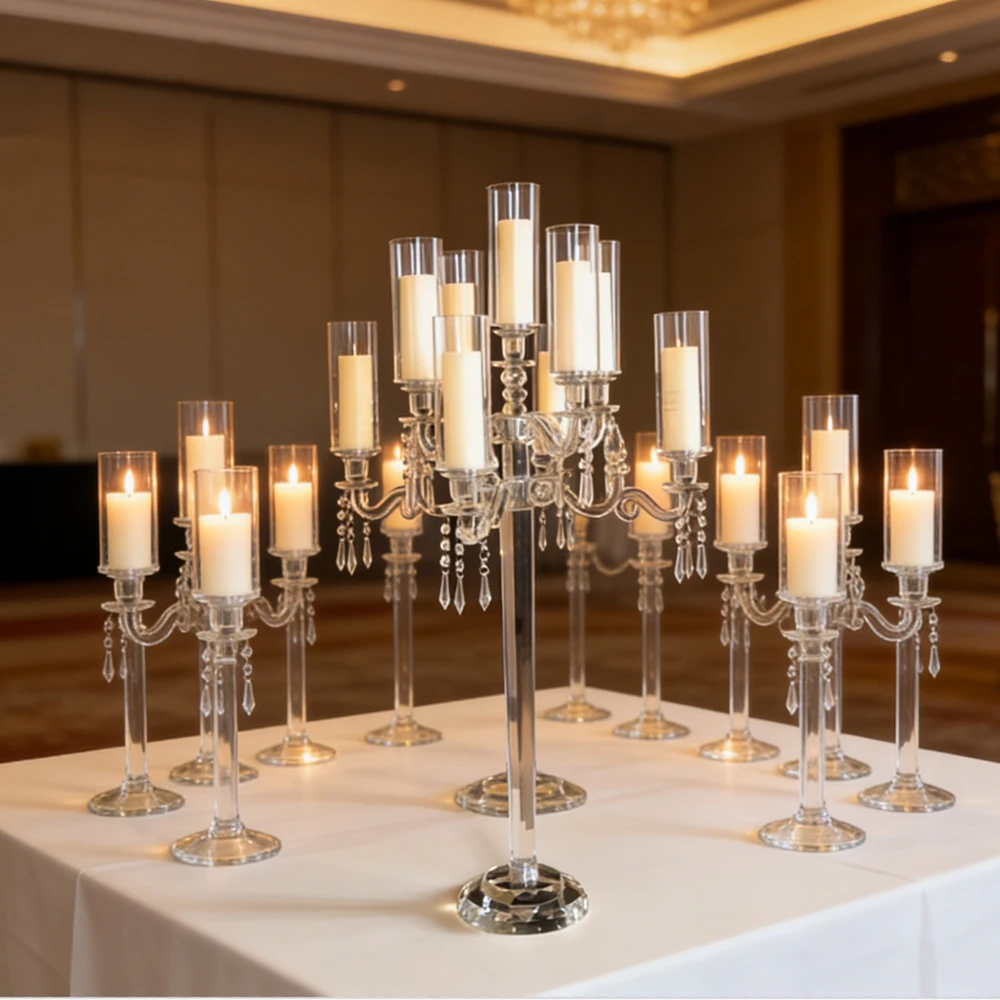 1-10pcs  115cm  Crystal glass  Candelabra Tall Crystal Candelabra Centerpieces glass Candle Holder Centerpiece for Wedding