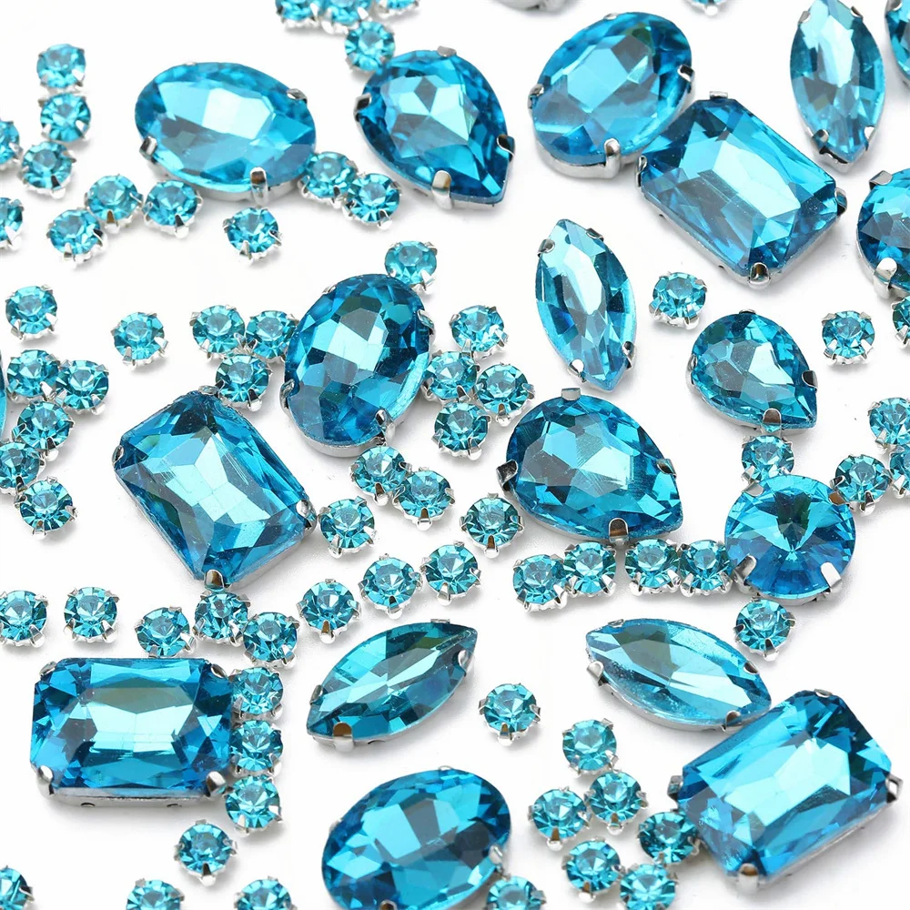 130pcs Mix Color Big Water Drop Glass With Sliver Iron Claw Sew On Stone Strass Metal Base Buckle For Wedding Decoration Clothes