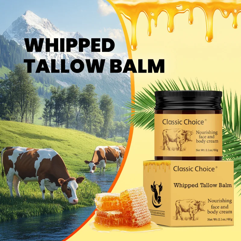 Nourishing Face Foundation Whipped Tallow Balm Cream for Intense Hydration in Dry Cracked Skin, Reducing Fine Lines, Non-Greasy