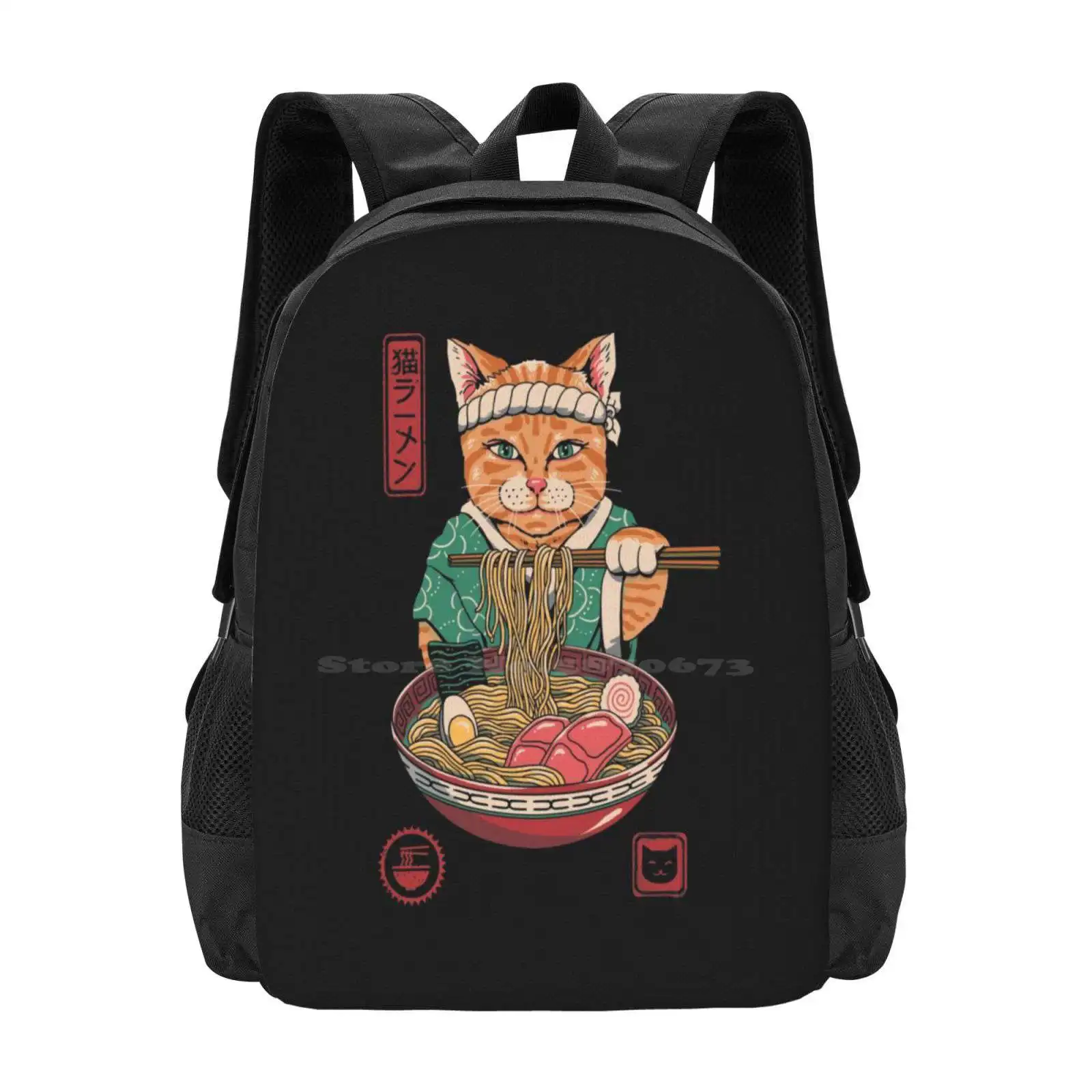 Neko Ramen Hot Sale Backpack Fashion Bags Ramen Bowl Animals Foods Ramen Love I Love Ramen Kitty Cats Japanese Food Pets Felines