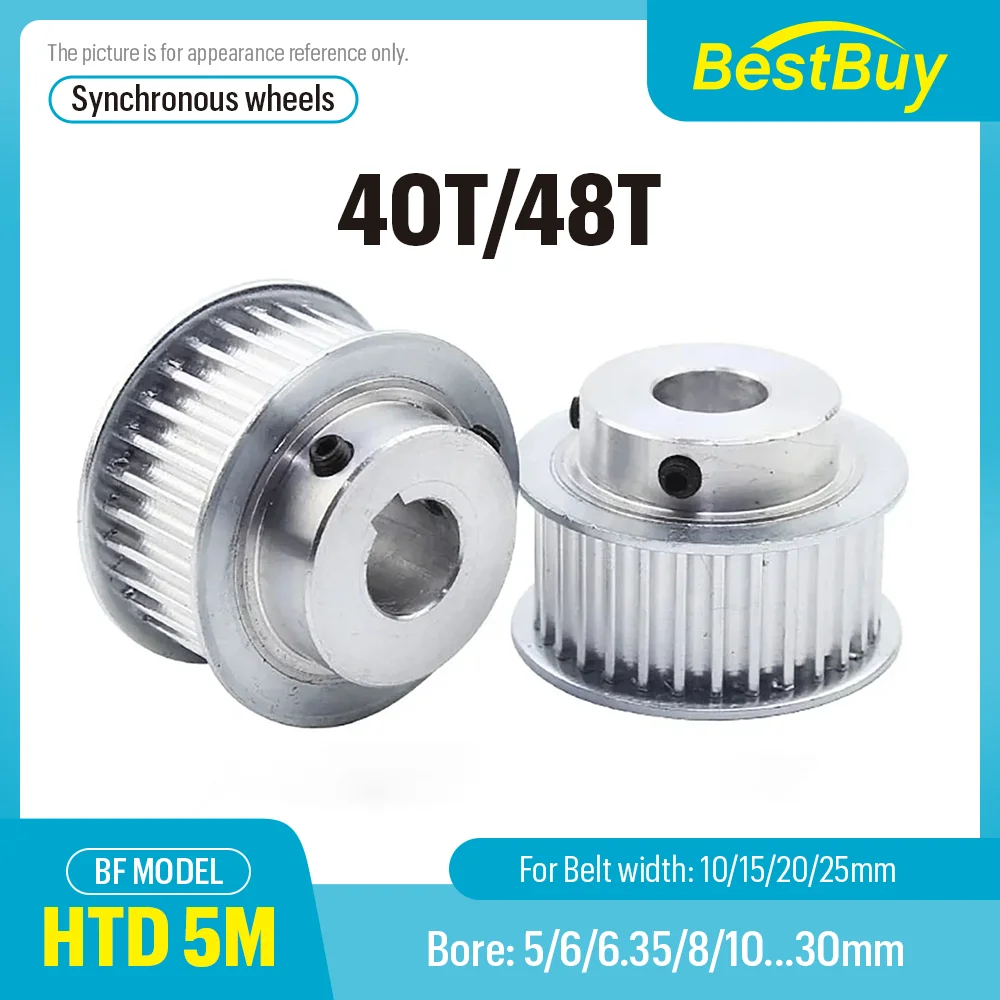 40T/48Teeth HTD 5M BF Type Timing Pulley Pitch 5mm Bore 5-30mm for 10/15/20/25mm Width Belt Used In Linear Pulley 5GT