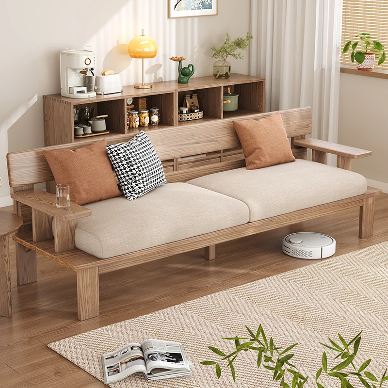 

Nordic solid wood sofa small apartment household straight row three-person ash wood winter and summer dual-purpose removable and