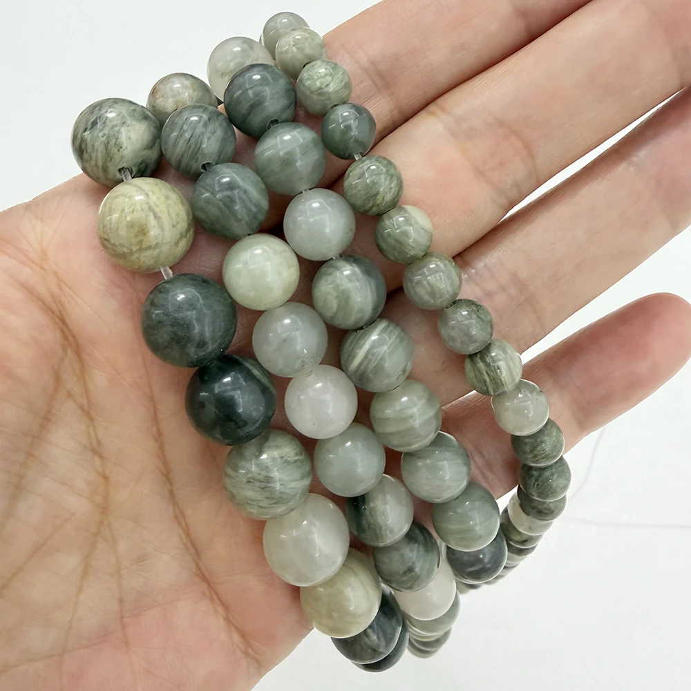 Natural Stone Green Hair Quartz Round Beads 15