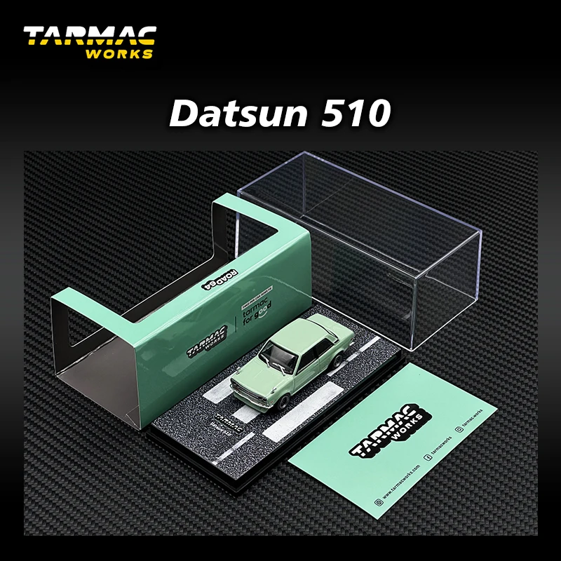 TW In Stock 1:64 Datsun 510 Light Green Diecast Diorama Car Model Collection Miniature Toy Tarmac Works