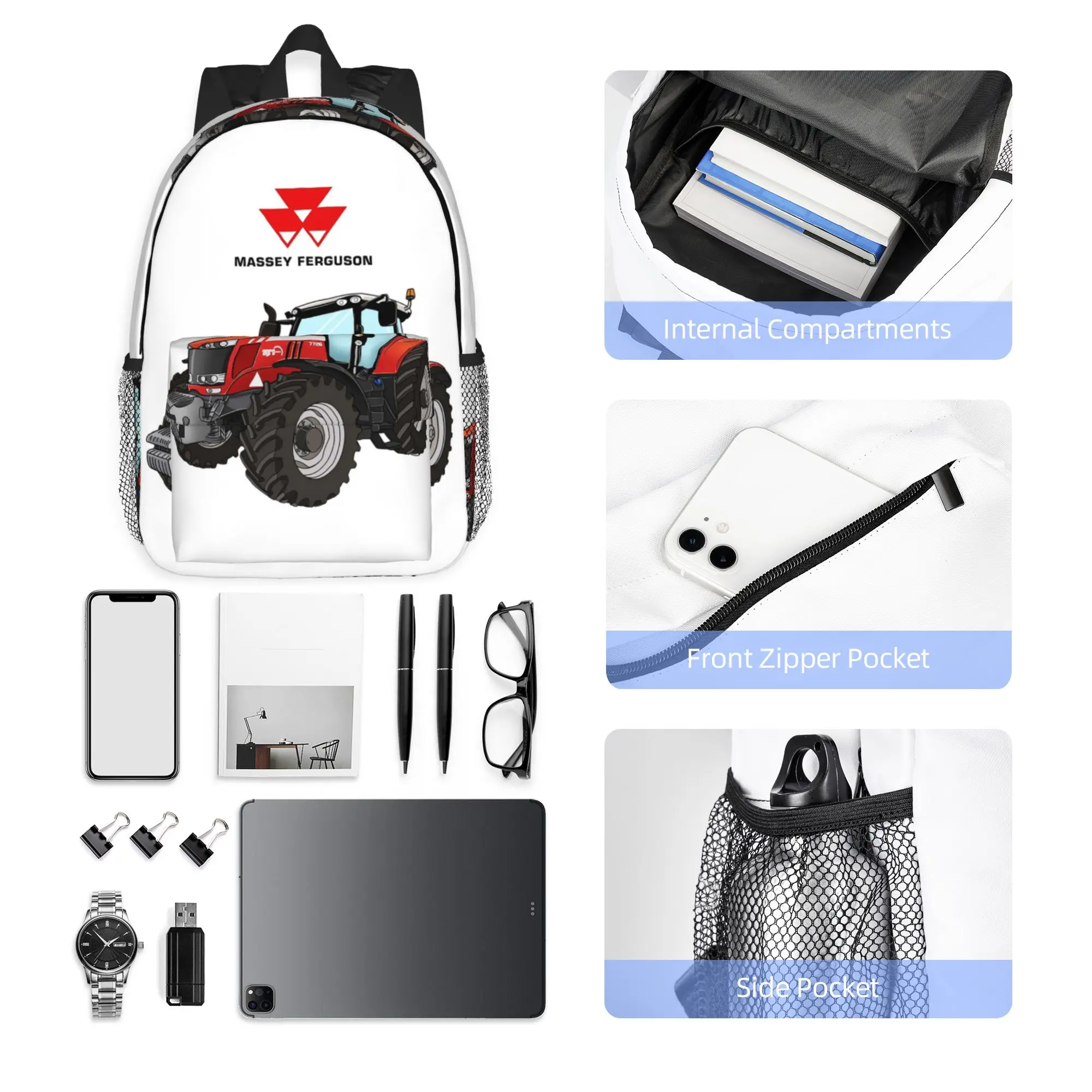 Massey Ferguson Tractor Red Tractor Backpack Hot Sale Daypack Boys Girls BookBag Shoulder Bags for Men Women School Bag