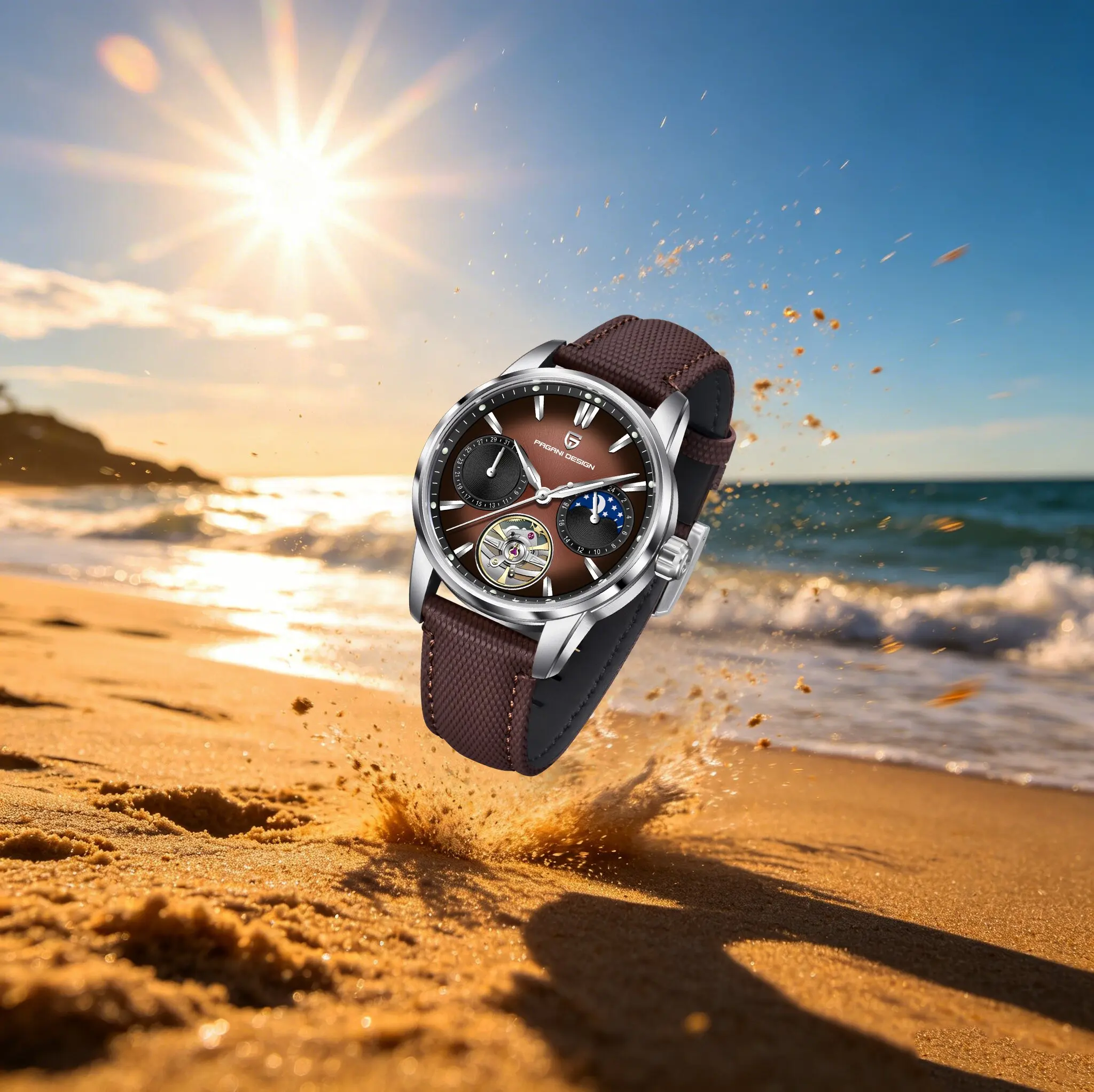 PAGANI DESIGN High-End Men Mechanical Watches Moon Phase & Calendar Dial Leather Luminous Waterproof Watches For Gentleman Dress
