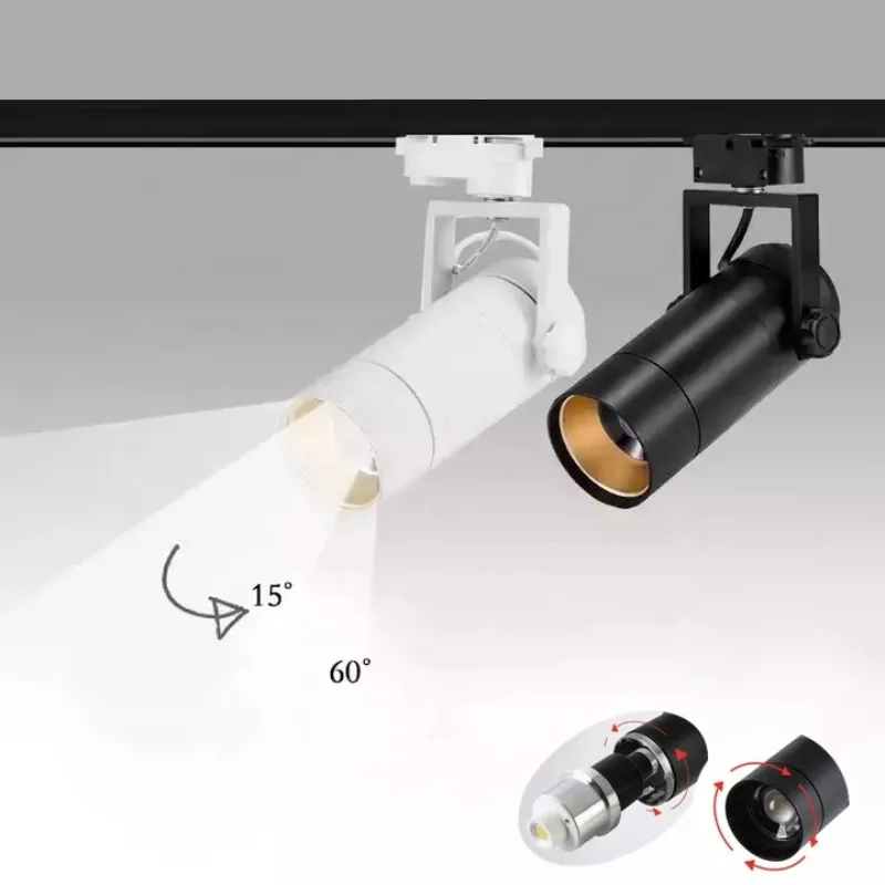25W Commercial Adjustable LED COB Track Spot Light for Clothing Shop Lighting Surface Mounted Zoomable LED Ceiling Spot Light