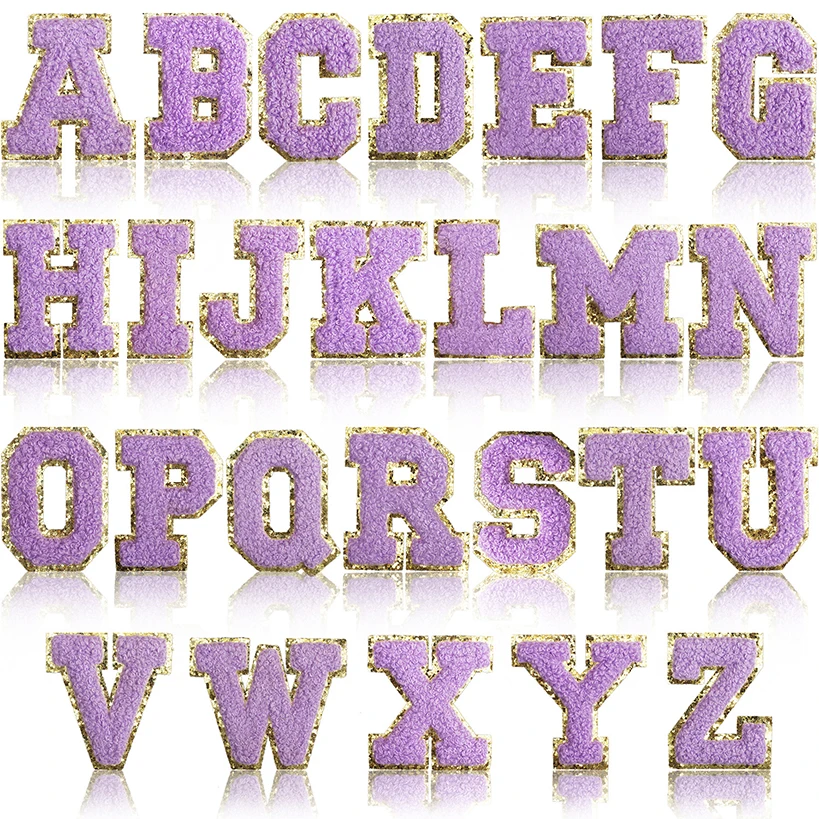 

One Set A-Z Chenille Letter Patches Iron On Patch Varsity Letter Patches Glitter Chenille Patches Embroidered Patch Gold Border